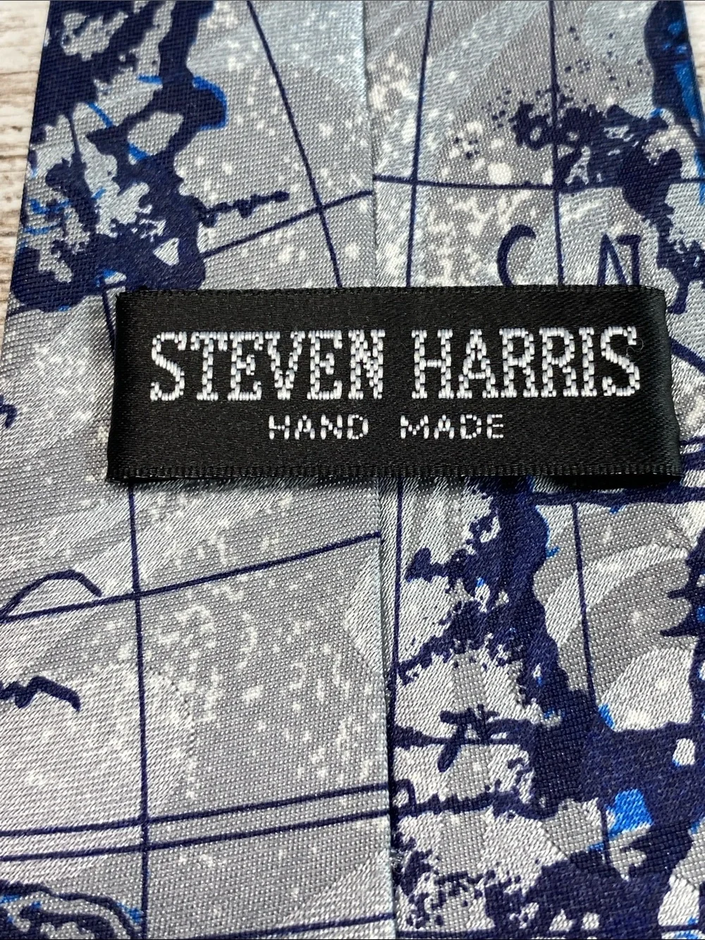 Steven Harris Gospel Quote Necktie Blue Gray Vintage Nautical Ship Map